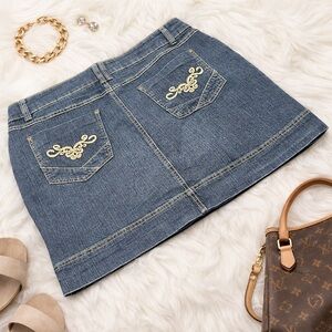 Jessica Y2K Skort|Mini Skirt Denim|Jean Gold Embroidery Size 14